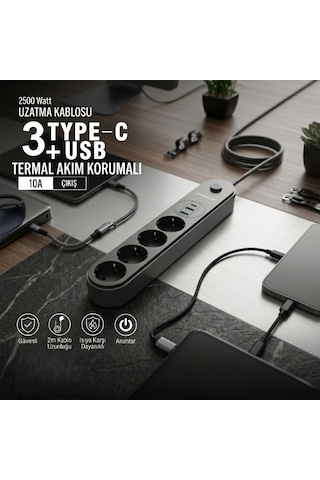 River World Uzatma Kablosu 4 Adet Prizli Termal Akım Korumalı Usb Girişli Diğer