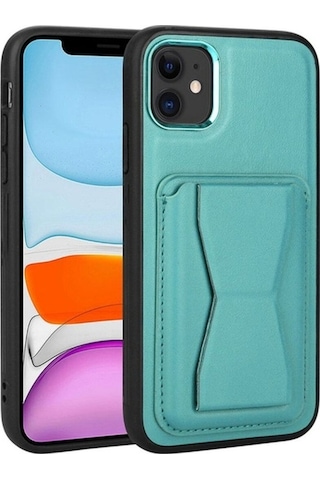 Apple Uyumlu iPhone 11 Kılıf Kartlıklı Standlı Pu Deri Zore Memo Kapak Mavi