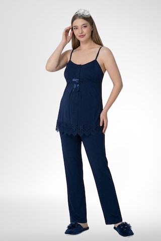Mecit Pijama Mecit 1525 Lacivert Sabahlıklı Lohusa Pijama Takımı