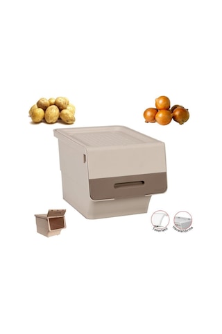 Motek Tekerlekli Patateslik Soğanlık Oyuncak Kutusu Patateslik Soğanlık Sepeti 2x12lt Krem+açık Kahve Açık Kahverengi