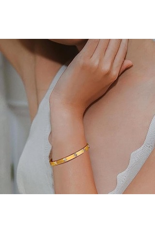 Gül Altın Paslanmaz Çelik Bilezik Solmayan Kadın Bileklik Takı
