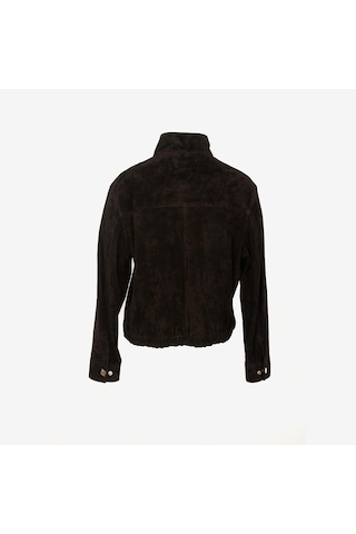 Mocassini Kadın Dik Yaka Çıtçıtlı Deri Süet Ceket Bk-2830 Kahve