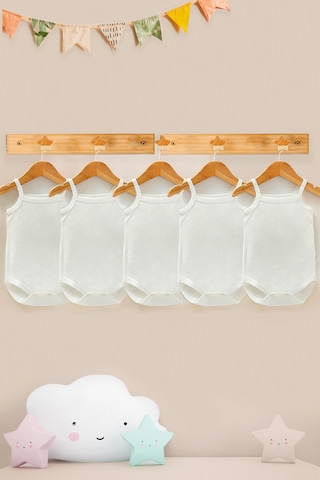 Lilabio %100 Organik Pamuk 5li Beyaz Askılı Bebek Body Beyaz