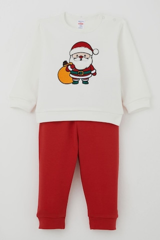 Breeze Erkek Bebek Pijama Takımı Omuzdan Patlı Yılbaşı Temalı Noel Baba Nakışlı 4 Ay-1 Yaş, Ekru Ekru
