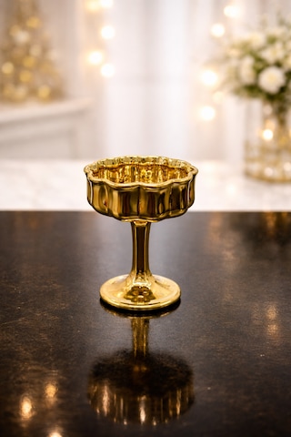 6 Lı Gold Kaplama Cam Ayaklı Kahve Yanı Lokumluk Kahvaltılık Kase Sunumluk 50ml Gold