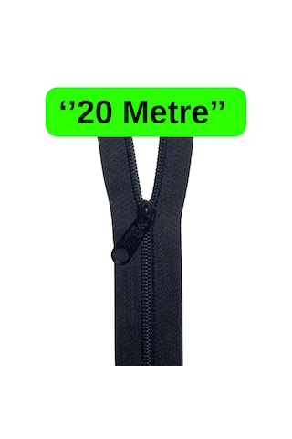 20 Metre Siyah Metrelik Fermuar + 20 Siyah Fermuar Başlığı