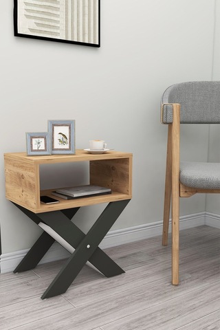 Enda Home X Ayaklı Dergilikli Başucu Komodin Yan Sehpa 33x43 Cm Antrasit & Çam