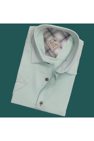 Linen Keten Klasik Mint Kısa Kollu Erkek Gömlek Regular Kalıp -10085 Mint Yeşili
