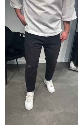 Veraura Lifestyle Erkek Siyah Dizi Yırtık Boyfriend Jean