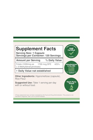 Double Wood Methylfolate 1,000mcg, 120 Caps Methylated Folate Tha