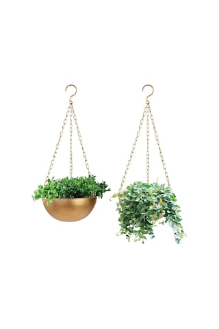 Drenajlı Altın Askılı Saksı, Yarım Daire Askılı Bitki Tutucu
