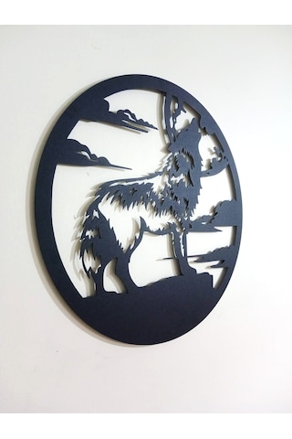 Motto Dekor Lazer Kesim Metal Kurt Görselli Duvar Dekoru 49x49 Cm Siyah