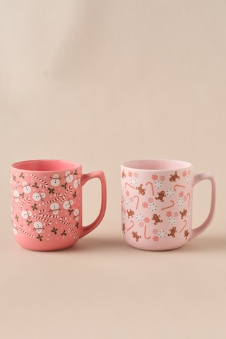 Karaca New Year Yılbaşı Gingerbread Soft Touch 2 Kişilik Kupa Seti 470 Ml Pembe