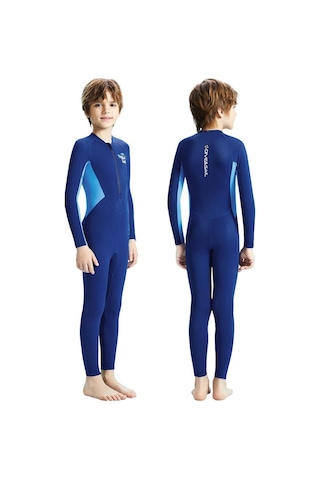 Dıve & Saıl Çocuk Açık Hava Güneş Kremi Hızlı Kuruyan Mayo Uzun Kollu Tek Parça Şnorkel Takım Elbise Mavi