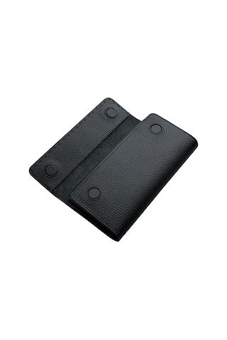 Siyah %100 Hakiki Deri Dikiş Detaylı Gizli Mıknatıslı Kapaklı Özel Tasarım Kadın Cüzdan Portföy Siyah
