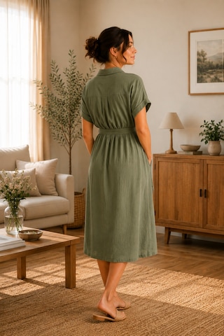 Luvmabelly Myra5860 Doğal Yumuşacık Müslin Kumaş - Yazlık Gömlek Hamile Elbise - Yeşil