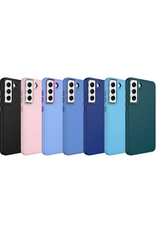 Mobilteam Galaxy S21 Fe Uyumlu Metal Çerçeve Ve Buton Tasarımlı Silikon Luna Kılıf-sie Sierra Mavi