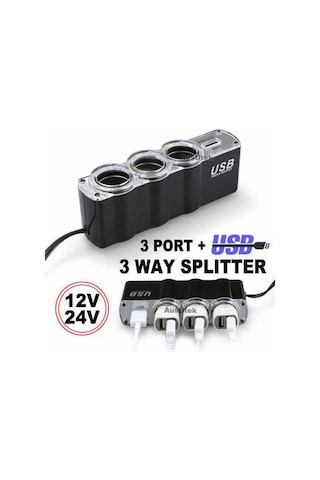 Eraks Car Accesorıes Araç Oto Çakmak Çoğaltıcı 3 Port+1 Usb