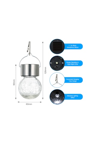 Neevoyu Güneş Enerjili Parlak Beyaz Led Avize, Ip44 Su Geçirmez, 300mah Şarj Edilebilir Pil, 0.1w, Tekli Paket Beyaz