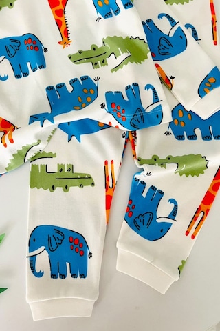 Minigimin Cicileri Hayvan Figür Baskılı Pamuklu Erkek Çocuk Pijama Takımı - Ekru