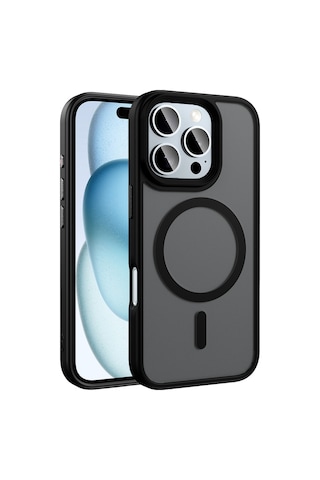 Apple Uyumlu iPhone 16 Pro Max Kılıf Mat Arka Yüzey Wireless Şarj Özellikli Zore Flet M-safe Kapak Siyah