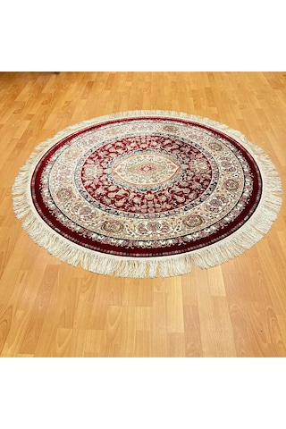 Yuvarlak Madalyon Desenli 200 X 200 Cm İpek Halı Bordo