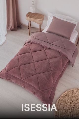 Lüks Wellsoft Çift Taraflı Yumuşak 4 Mevsim Konfor Yorgan Seti Yorgan Uyku Seti 155 X 215 Cm Pembe