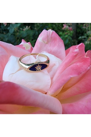 Ala Safir Mineli Kutup Yıldızlı Oval Mühür Minimal Tasarım Esteti - 552949140