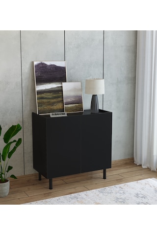 Modern Mdf Çok Amaçlı 80 Cm 2 Kapaklı Siyah Konsol