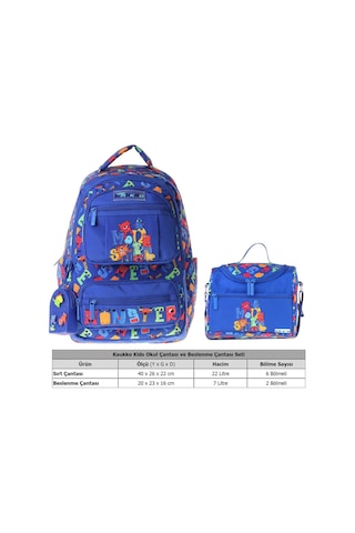 Kaukko Kids Monster Erkek Çocuk Mavi İlkokul Sırt Çantası Ve Beslenme Çanta Seti - Setkk-l5404b