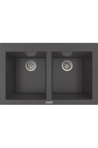 Polex Cristalüx Granit Evye P-2XLN Antrasit 2 Hazneli Tezgah Altı Ve Tezgah Üstü Mutfak Evyesi 80.5x51.5 CM