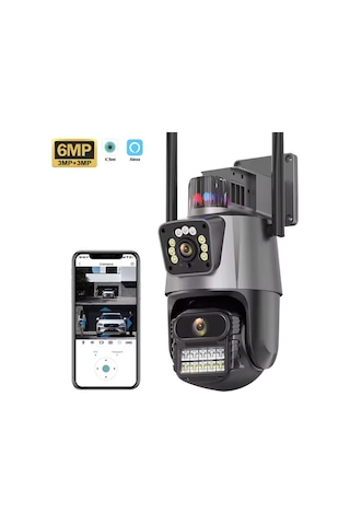 6mp Çift Lensli Wifi Ptz Kamera Aı İnsan Algılama Gece Görüş Ip66 Siren Sesli Alarm Güvenlik Kamera