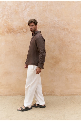 Fyfaha Bol Paça Erkek Ekru Keten Pantolon Ekru