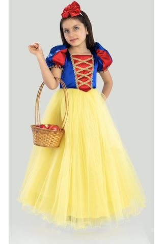 Pamuk Prenses Kız Çocuk Doğum Günü Parti Elbisesi Uzun Etekli Taçlı - Sarı