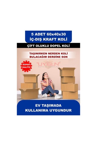 5 Adet 60x40x30 Ev Taşıma Kolisi, Çeyiz Kolisi, Boş Koli, Çift Oluklu Ksssk Dopel