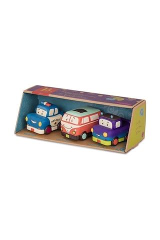 B.toys 3'lü Mini Çek-bırak Araba Seti - Polis/retro Van/jeep