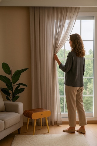 Keten İçeren Tül Perde Doğal Natural Ütü İstemez Salon Oturma Odası Yatak Odası Antre Kahverengi