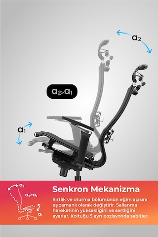Samurai Ergonomik Koltuk Bel Destekli, Fileli Sırt Destekli, Siyah, Yönetici Koltuğu -511.f.15.2 Siyah