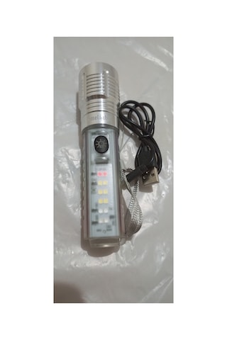 El Feneri Multi Fonksiyonlu Beyaz Lazer Beyaz Led Kırmızı Ve Mavi Led Uv Led Zoomlu Mercek Gri
