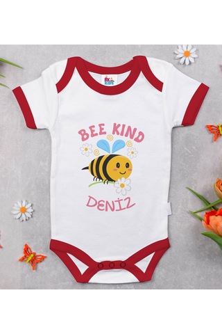 Bk Gift Bk Kids Kişiye Özel Bee Kind Tasarımlı Kırmızı Bebek Body Zıbın-1 Çok Renkli