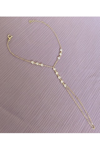 Beyaz Taşlı Kalpli Gümüş Şahmeran Bileklik - Gold Renk Gold