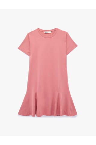 Koton Pamuklu Slim Fit Bisiklet Yaka Kısa Kollu Volümlü Mini Tişört Elbise Pembe 6sak80200ek Gül