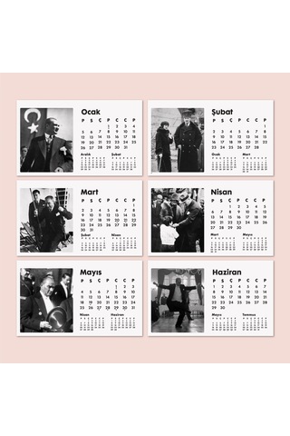 2027 Atatürk Masa Takvimi Özel Siyah Fotoğraflı Cumhuriyet Temalı Masaüstü Takvim