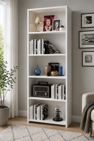 Renazzo %100 Mdf 5 Raflı Kitaplık Beyaz 169x60 Cm