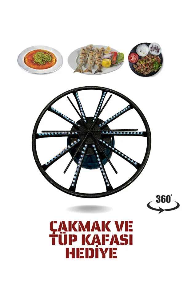 Vakia 38 Cm Döner Başlıklı Portatif Künefe - Kadayıf - Balık - Börek Pişirme Ocağı Piknik Tüp Uyumlu Antrasit