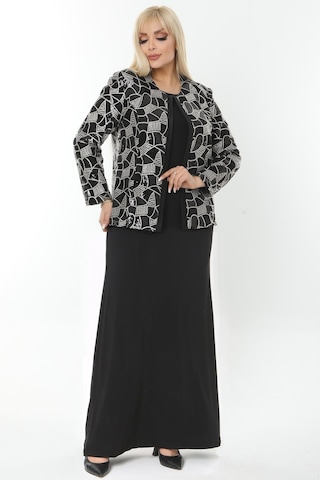 Ladies First Büyük Beden 3785 Siyah Ceket+elbise Takım 001
