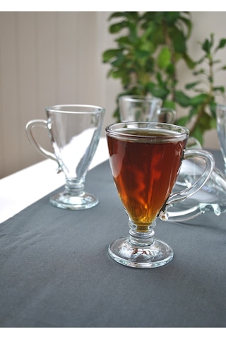 Rich Cam 6'lı Kulplu Çay Bardağı Kupa 130 Ml Ayaklı Kahve Bardağı-kuğu Model Şeffaf