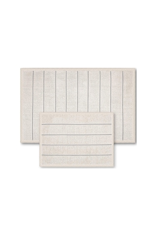 Bluenity Barı Doğal Pamuklu 2'li Banyo Kilim Seti 60x90+40x60 Cm - Ekru/siyah Çizgili Ekru