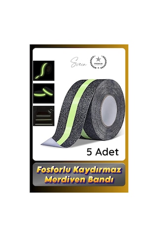 Bant 5 Adet Fosforlu Kaydırmaz Merdiven Bandı 5 Cm X 3 M Fotolümenli Yeşil Zemin Güvenlik Basamak