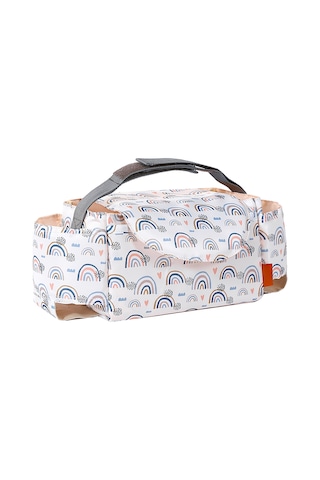 Dianziye Bebek Arabası Organizer Çantası - Su Geçirmez, Büyük Kapasite - Süt Bardağı, Bezi, Mendil Saklama - Beyaz Gökkuşağı Desenli Beyaz